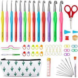 73 Pack Crochet Hooks Set, 13 PCS 2mm(B)-10mm(N) Ergonomic Soft Grip Crochet